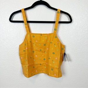 NWT Abound Linen Blend Floral Cropped Sleeveless Blouse Tank Shirt Size Small